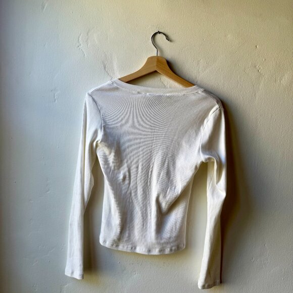 Reformation Jayden Long Sleeve Henley Tee, Ivory, Size M - Picture 3 of 5